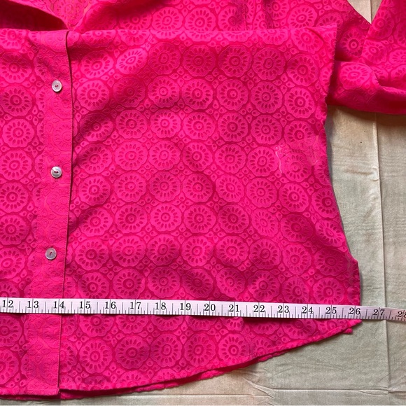 Foxcroft Collared Front Button Adjustable Sleeve Fuchsia Shirt, 14W - Picture 12 of 14